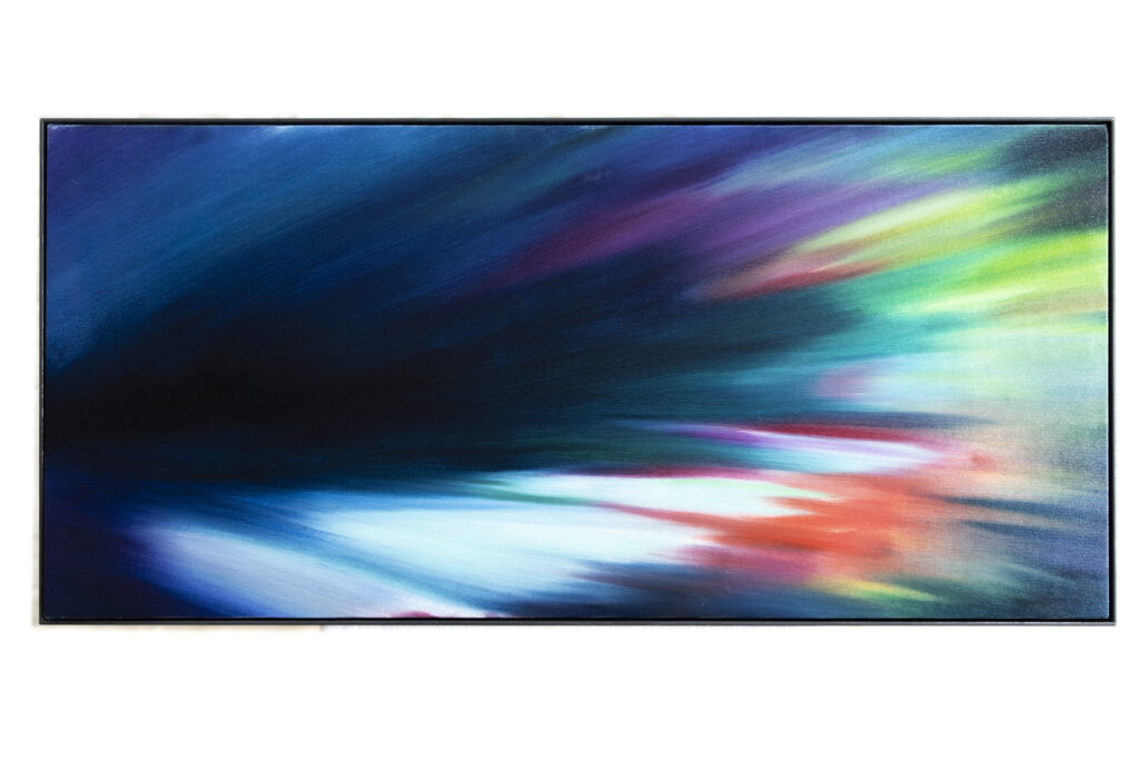 Kunstwerk in Schattenfugenrahmen aus Metall. Das Bild ist in 3mm Stahlrahmen eingefasst. Die filigranen und stabilen Metall-Bilderrahmen heben das Kunstwerk hervor.